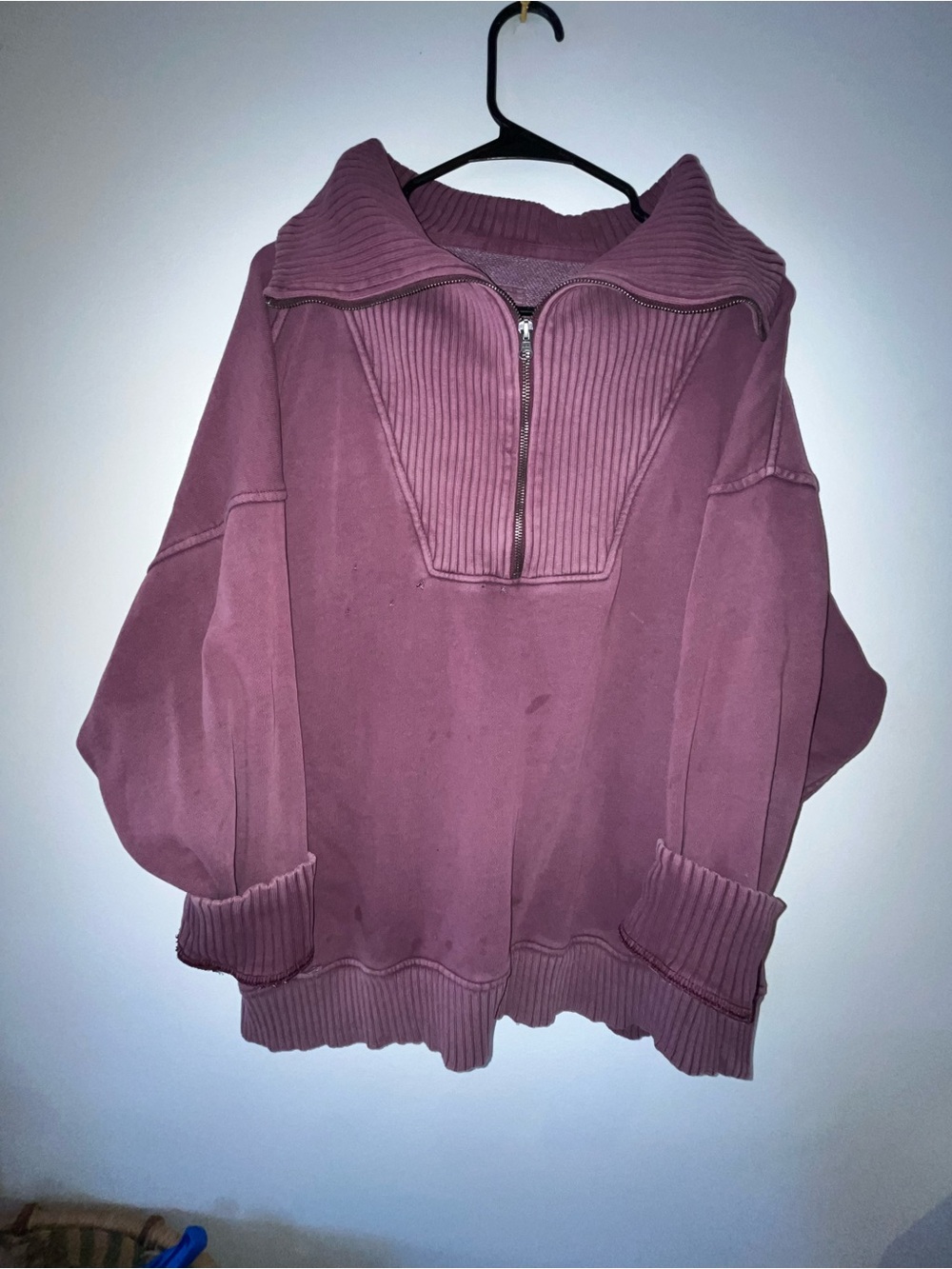 Women's purple Quarter-Zip Ribbed Funnel Neck Sweater